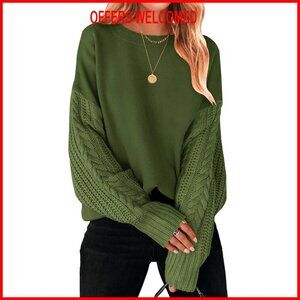 Chunky Cable Knit Oversized Pullover Sweater Long Sleeve Crew Neck Casual